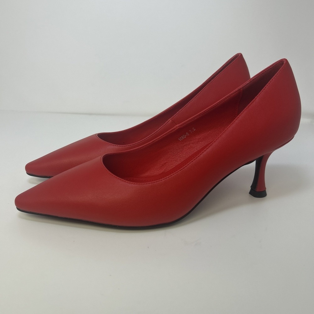 LUMUTA Red Leather Pointed Toe Pumps High Heel Stiletto Women's Size 7.5 NIB